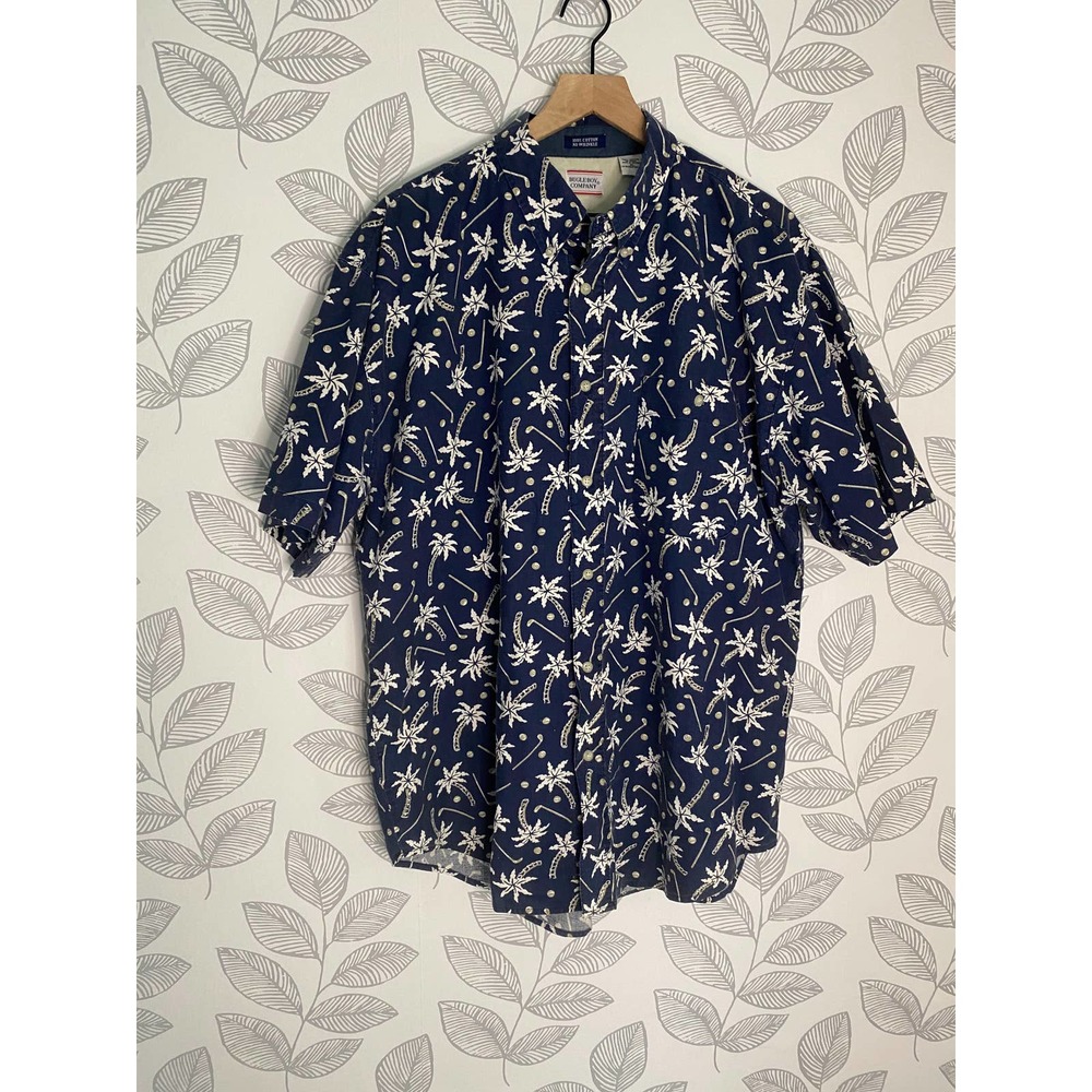 Vintage Bugle Boy Palm Trees Full Button Up, Size XL